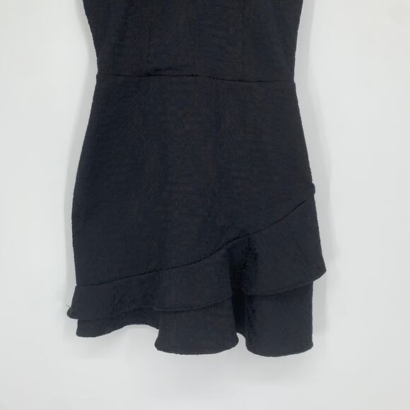 Parker Barcelona Cutout Racerback Halter Ruffle Hem Jacquard Mini Dress, Black - Picture 5 of 11